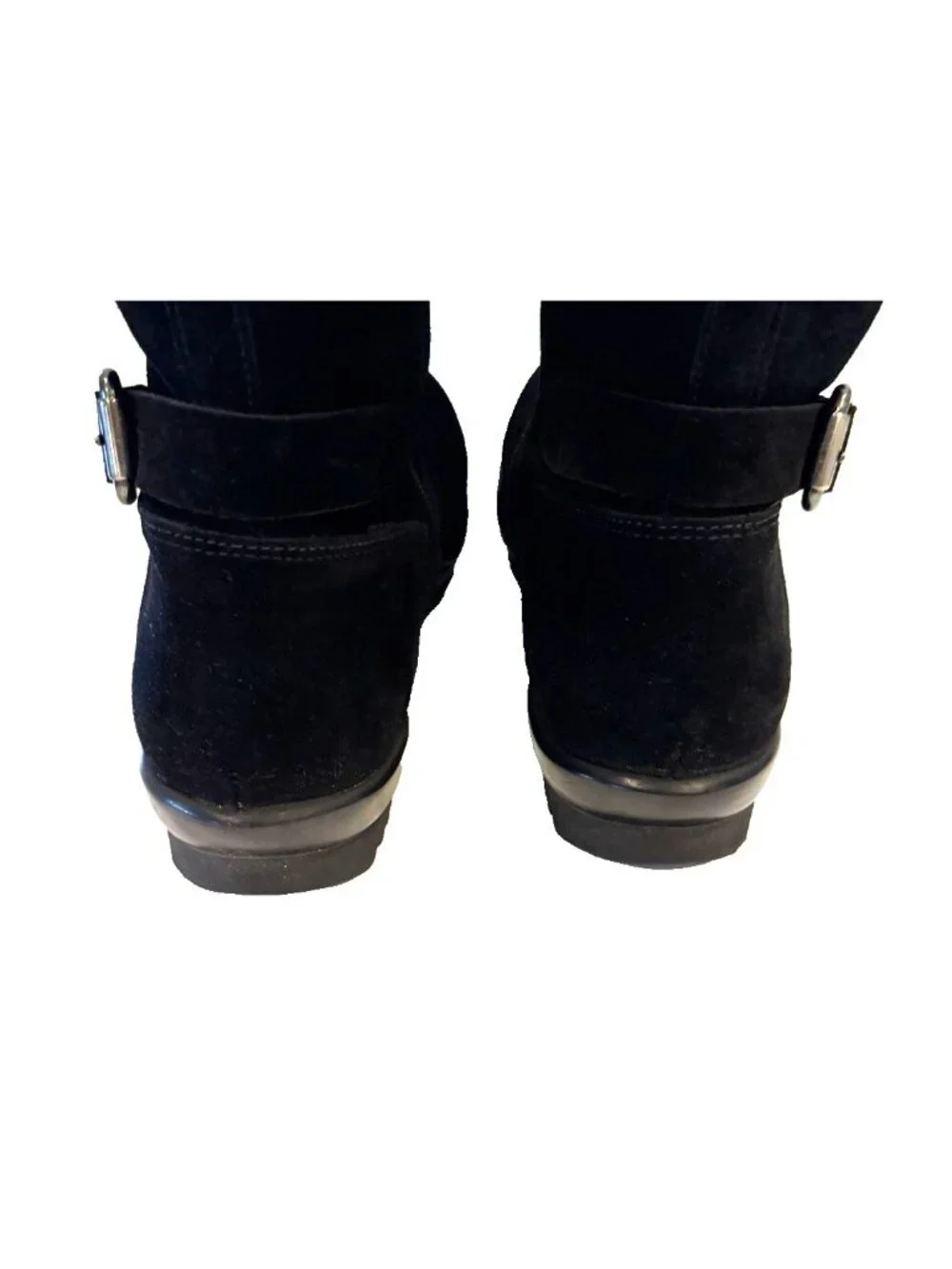 La Canadienne Women's Black Suede Knee High Double Buckle Riding Boots Size 11